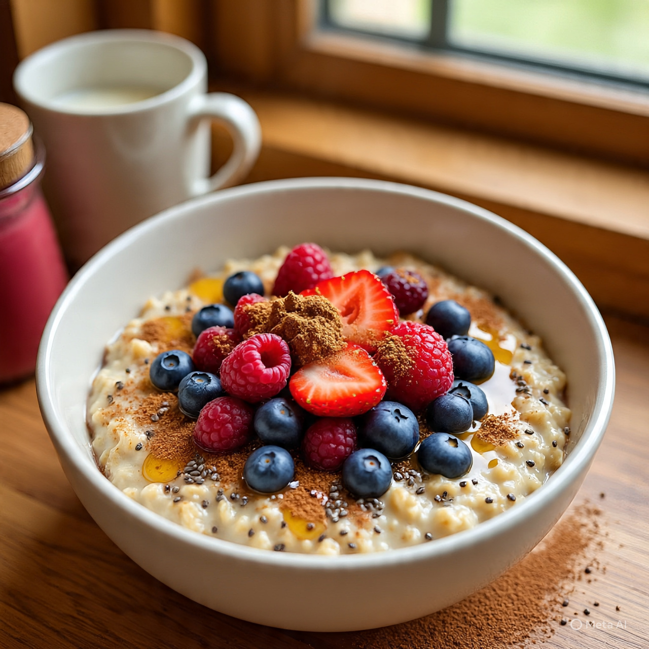 a warm bowl of oatmeal. With berries